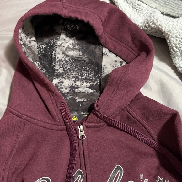 Cabela's Deep Burgundy Full-Zip Hoodie with Script Logo - Picture 2 of 3
